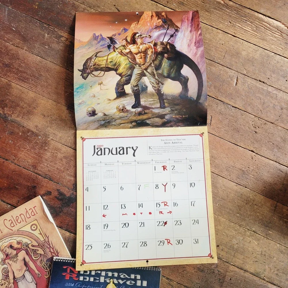 Vintage Art Calendar Lot Boris Vallejo Norman Rockwell Llewellyn Astrology 3pc